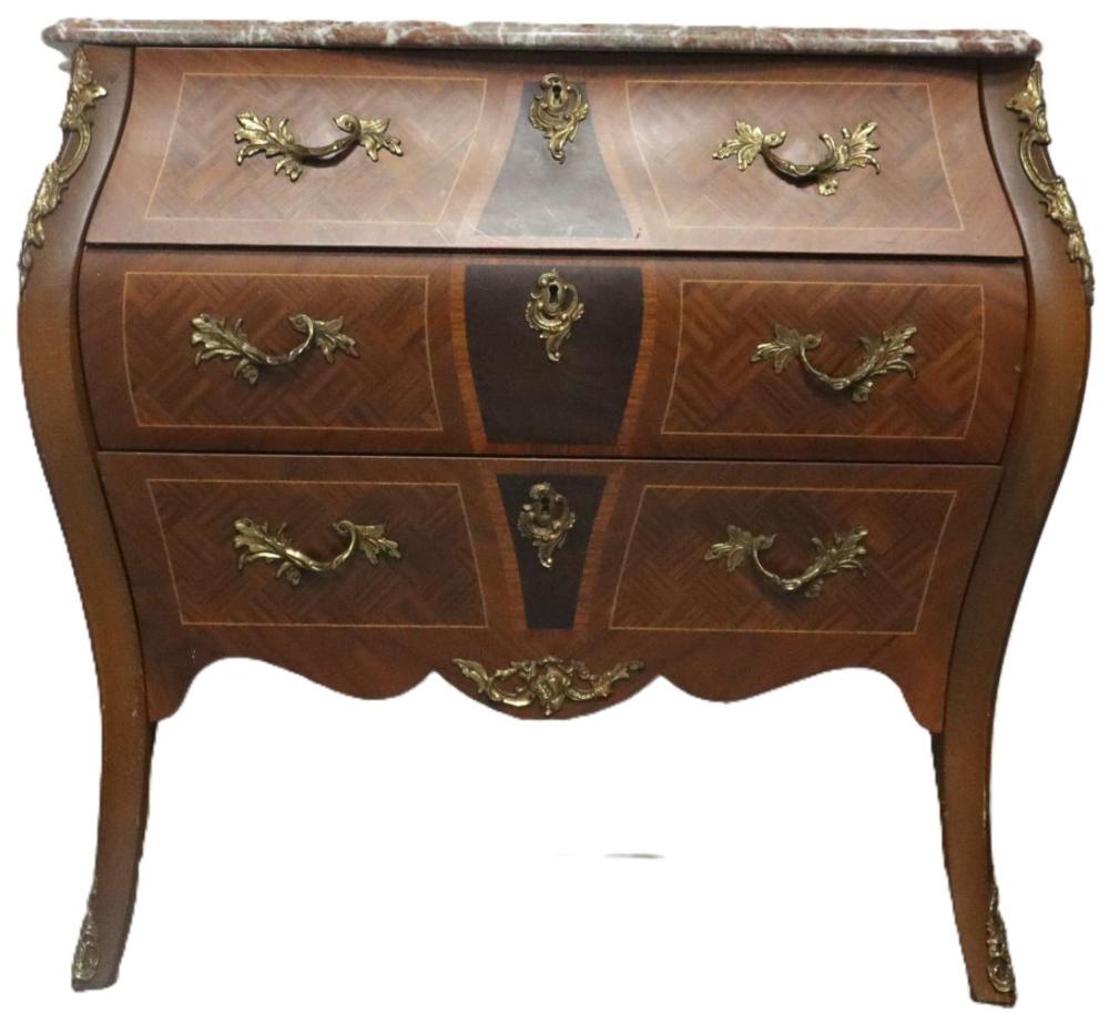 Auction comp thumbnail for French Rococo Revival Mahogany and Ormolu Bombe Commode Chest with Marble Top (Sarasota Estate Auction, Lot 1050)