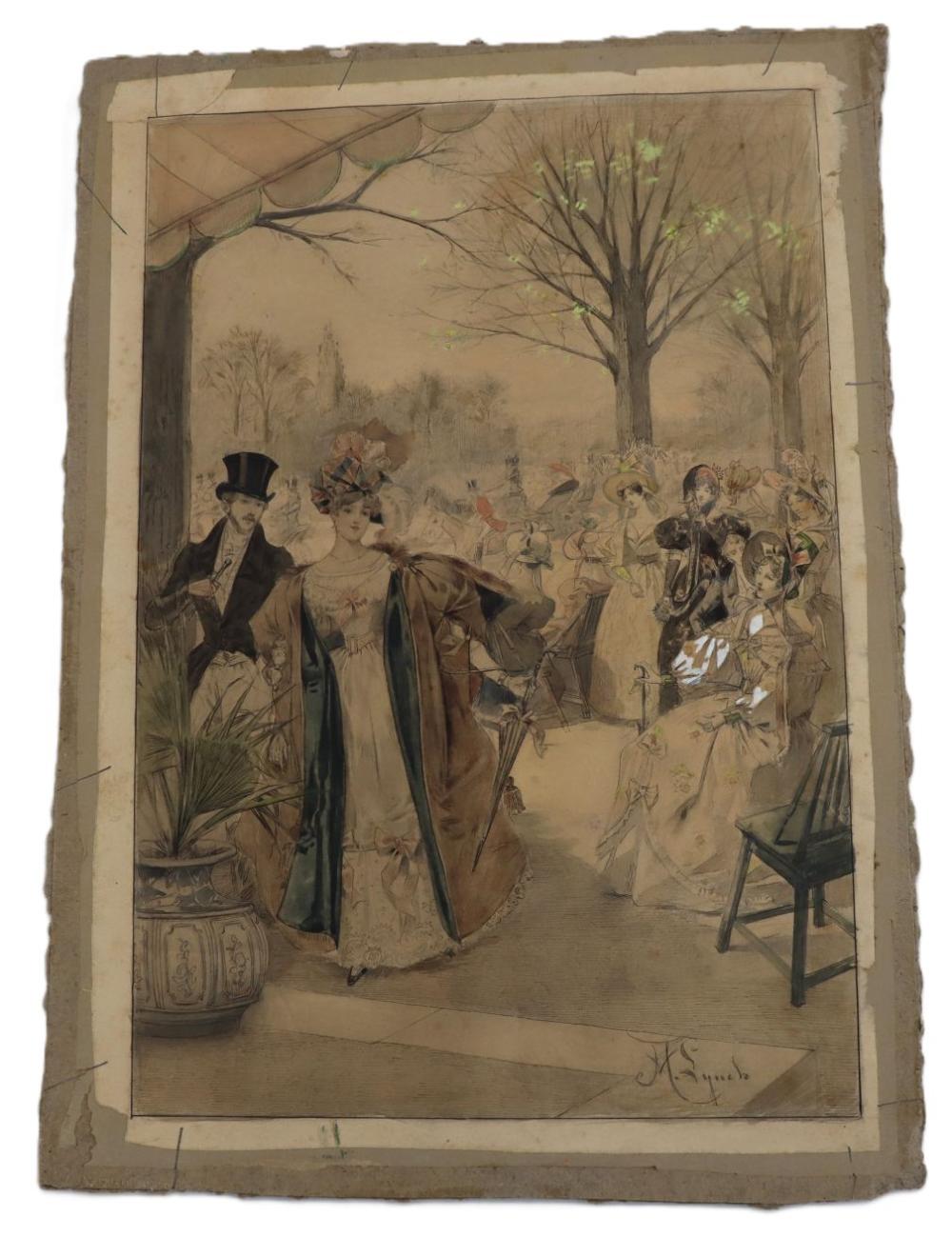 albert lynch 1851 1912 peru ink and watercolor genre scene les champs elys es en 1830 · Sarasota Estate Auction · 2025-08-17 Albert Lynch comparable auction result: albert lynch 1851 1912 peru ink and watercolor genre scene les champs elys es en 1830