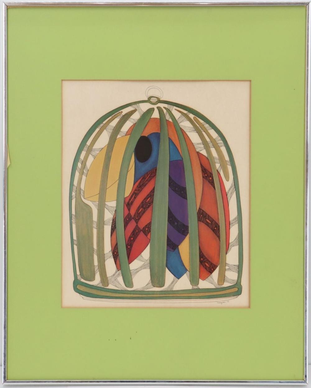Armando Villagran comparable auction result: armando villagran 1945 1995 mexican lithograph print caged bird