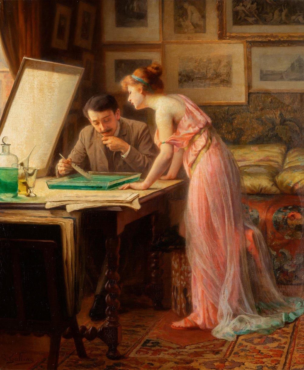 louis galliac dijon france 1849 1934 interior with photographer or restorer next to a lady oil on canvas signed on the lower left · Setdart Auction House · 2025-09-09 Louis Galliac comparable auction result: louis galliac dijon france 1849 1934 interior with photographer or restorer next to a lady oil on canvas signed on the lower left