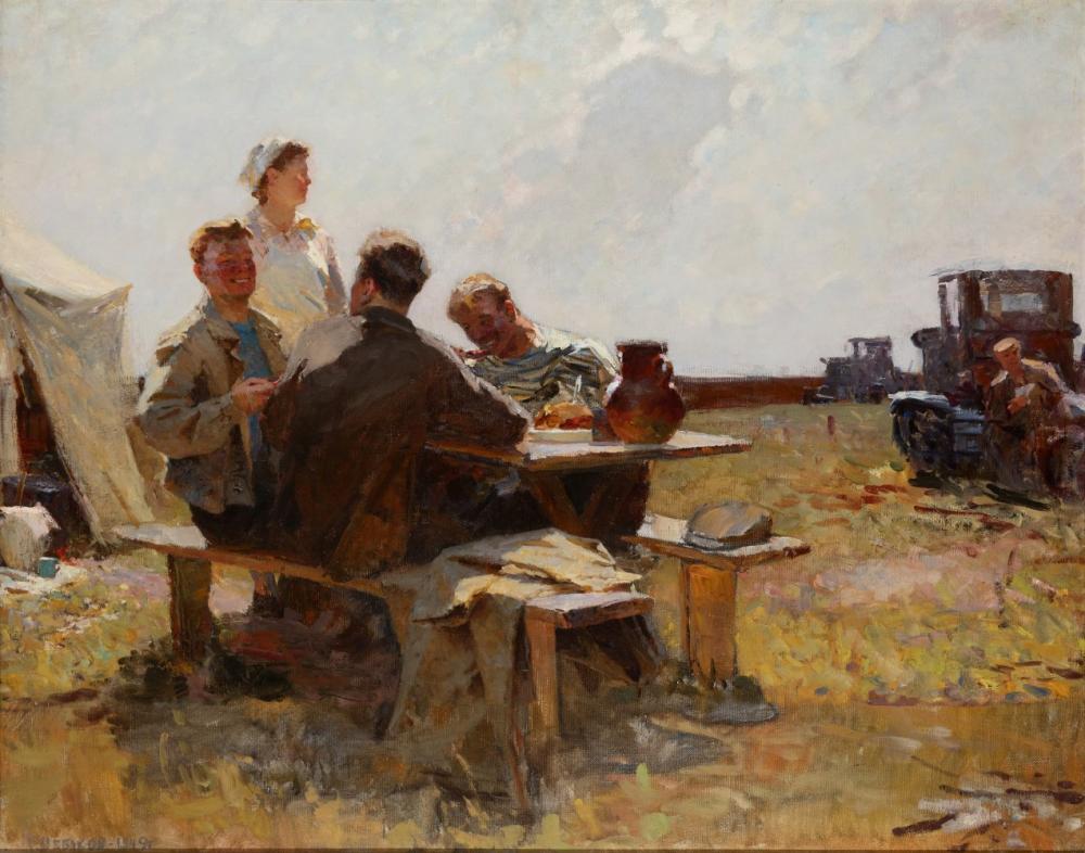 NIKITA CHEBAKOV (Russia, 1916 - 1968). "Years of life", 1949. Oil on canvas. Signed and dated in the lower left corner. Measurements: 90 x 115 cm; 106 x 130 cm. sold by Setdart Auction House, lot 16 — auction record photograph