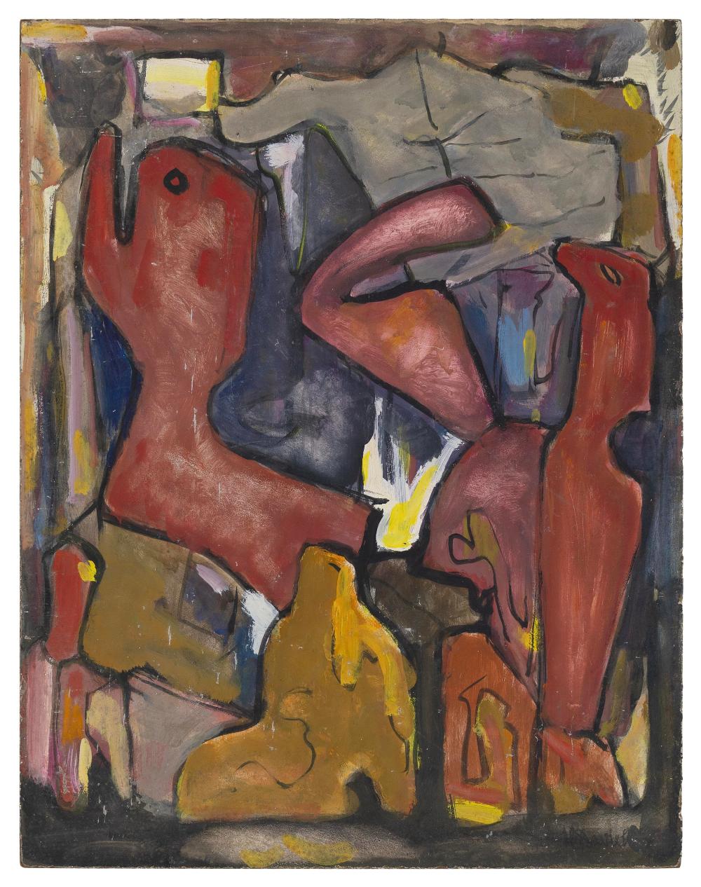 harold christopher davies california 1891 1976 figural abstract mixed media on board 17 75 x 14 unframed · Sandwich Auction House · 2025-09-24 Harold Christopher Davies comparable auction result: harold christopher davies california 1891 1976 figural abstract mixed media on board 17 75 x 14 unframed