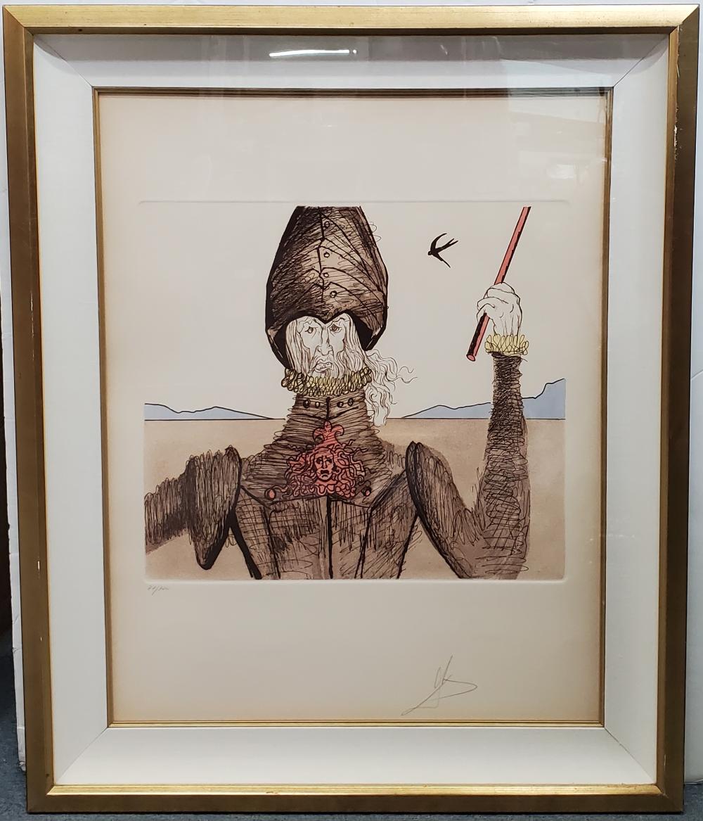 Large Salvador Dali Signed ed300 Don Quixote 1980 Color Etching Surrealist Print 15.5x17.25in sold by Hess Fine Art, lot 9767 — auction record photograph