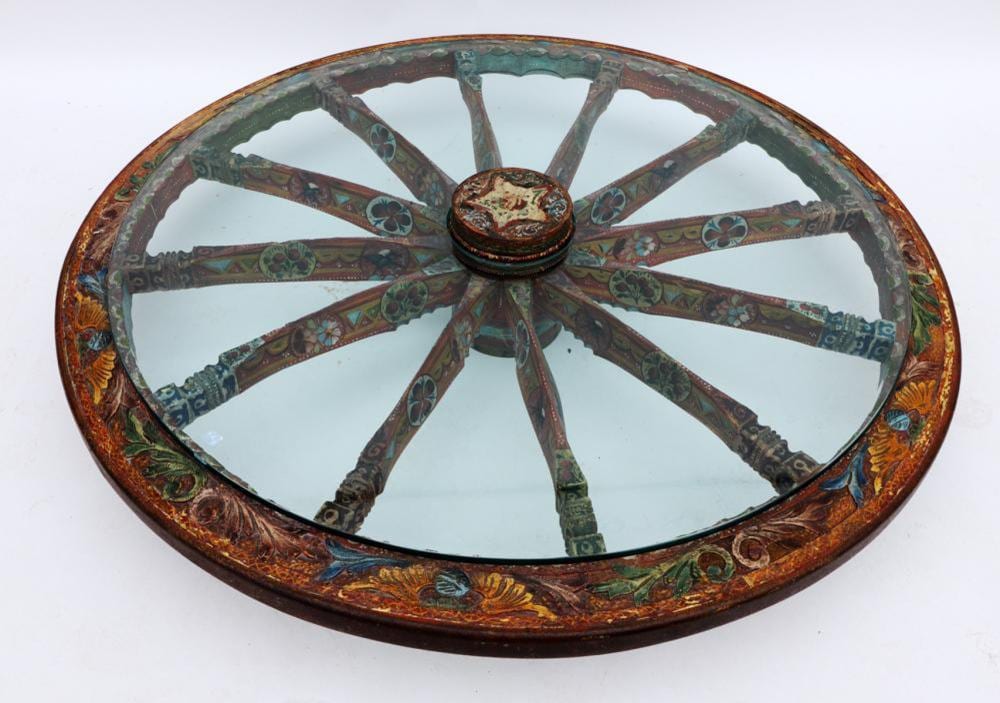 Antique Italian Painted Wagon Wheel sold by Kaminski Auctions, lot 504 — auction record photograph