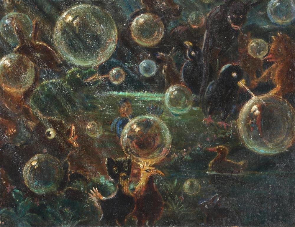Boris Vassiloff comparable auction result: boris vassiloff russian american 1901 2000 surreal scene with bubbles oil on board