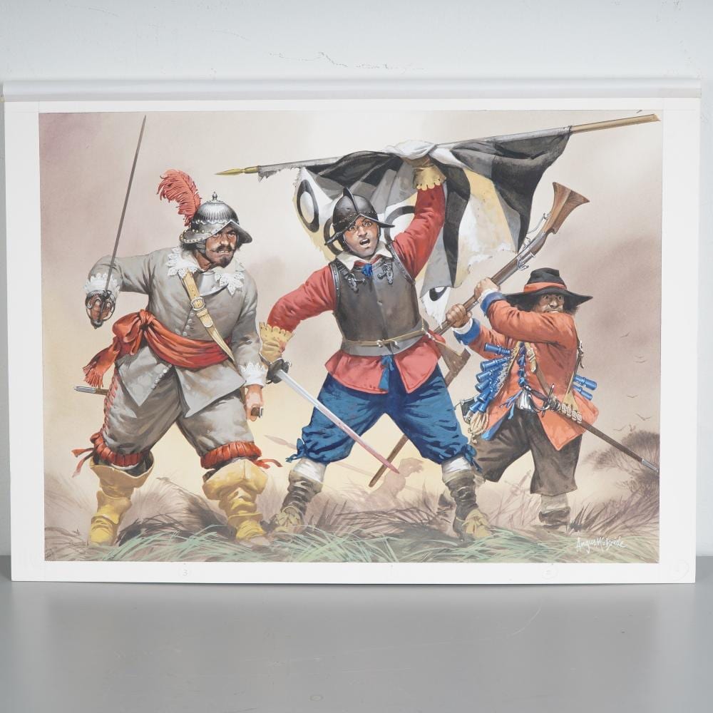 Angus McBride comparable auction result: angus mcbride original gouache on board 17th century english soldierssigned