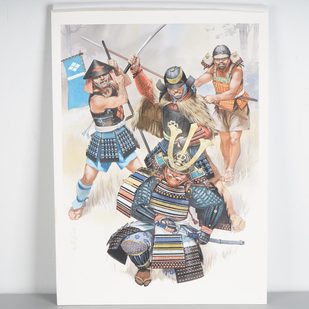 Angus McBride comparable auction result: angus mcbride original gouache on board samurai warriors signed