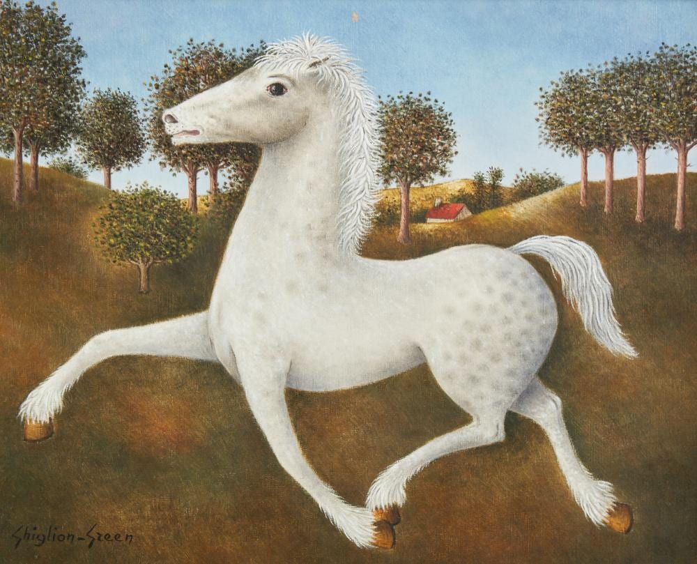 Maurice Ghiglion-Green comparable auction result: maurice ghiglion green french 1913 1989 cheval blanc 1961 oil on canvas 13 x 16 1 2in 33 x 42cm