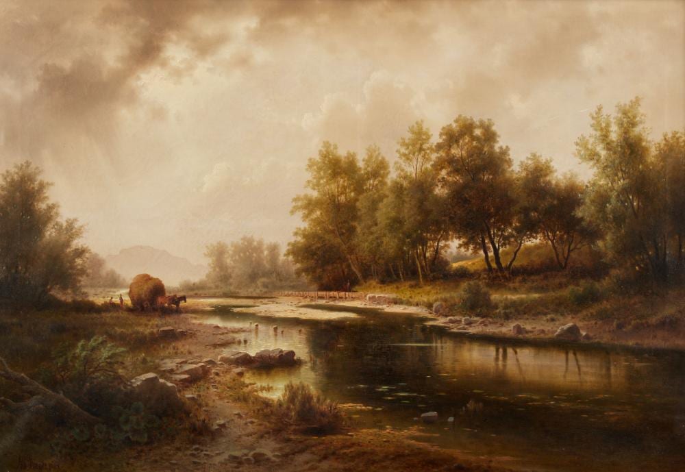 Albert (1834) Rieger comparable auction result: albert rieger austrian 1834 1905 austrian riverscape under cloudy skies oil on canvas 28 x 40in 71 x 102cm