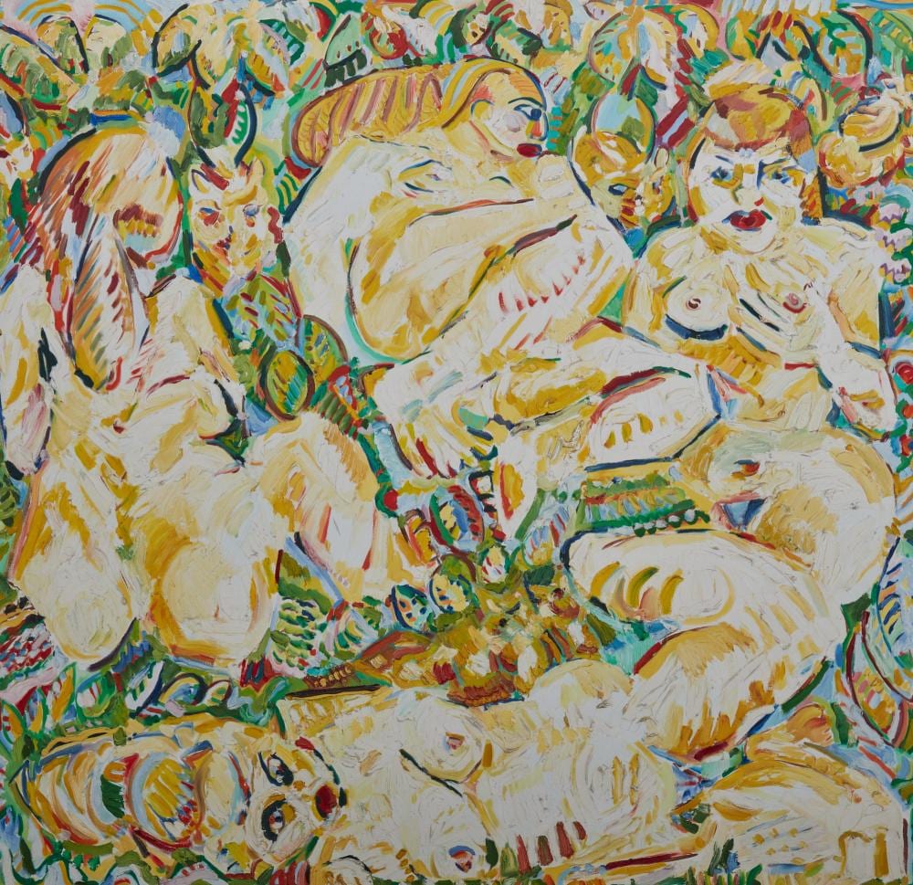 ed gilliam american b 1941 four women 1981 oil on canvas 65 1 2 x 68in 166 x 173cm · Andrew Jones Auctions · 2025-08-20 Ed Gilliam comparable auction result: ed gilliam american b 1941 four women 1981 oil on canvas 65 1 2 x 68in 166 x 173cm