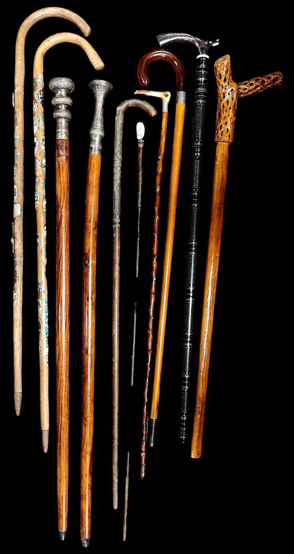 Collector Lot of 10 Various Antique Walking Cane Canes Sticks. sold by Sofe Design Auctions, lot 8106 — auction record photograph
