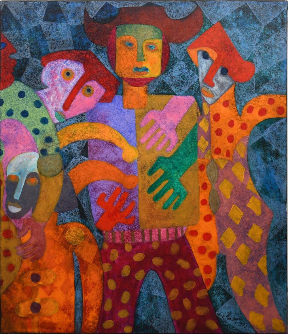 Karima Muyaes comparable auction result: karima muyaes mexican b 1960 acrylic on canvas abstract figures signed lower right 1999 44 x 38 inches
