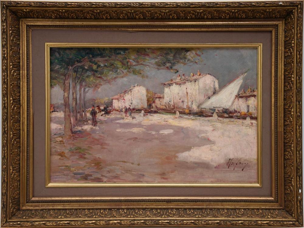 Charles Malfroy comparable auction result: charles malfroy france 1862 1918 oil on canvas village canal boats passage de provonce painting 16 1 2 x 16 overall frame size 16 1 4 x 22
