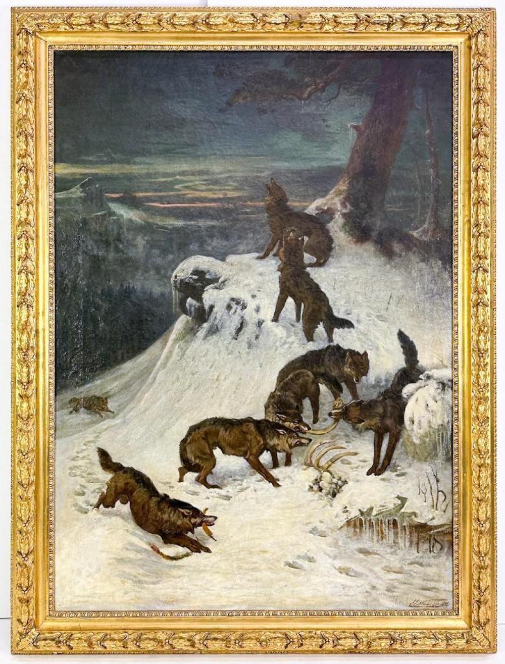 Samuel Edmund Waller comparable auction result: samuel edmund waller british 1850 1903 oil on canvas a pack of wolves in winter