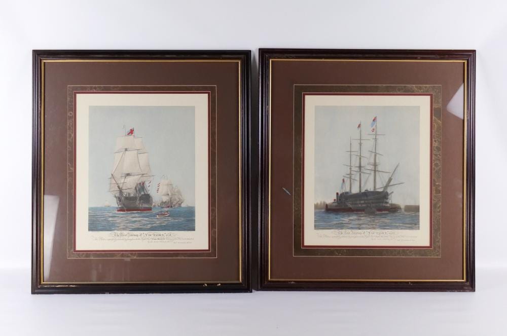 Harold Wyllie comparable auction result: pair of framed hand painted lithographs by harold wyllie