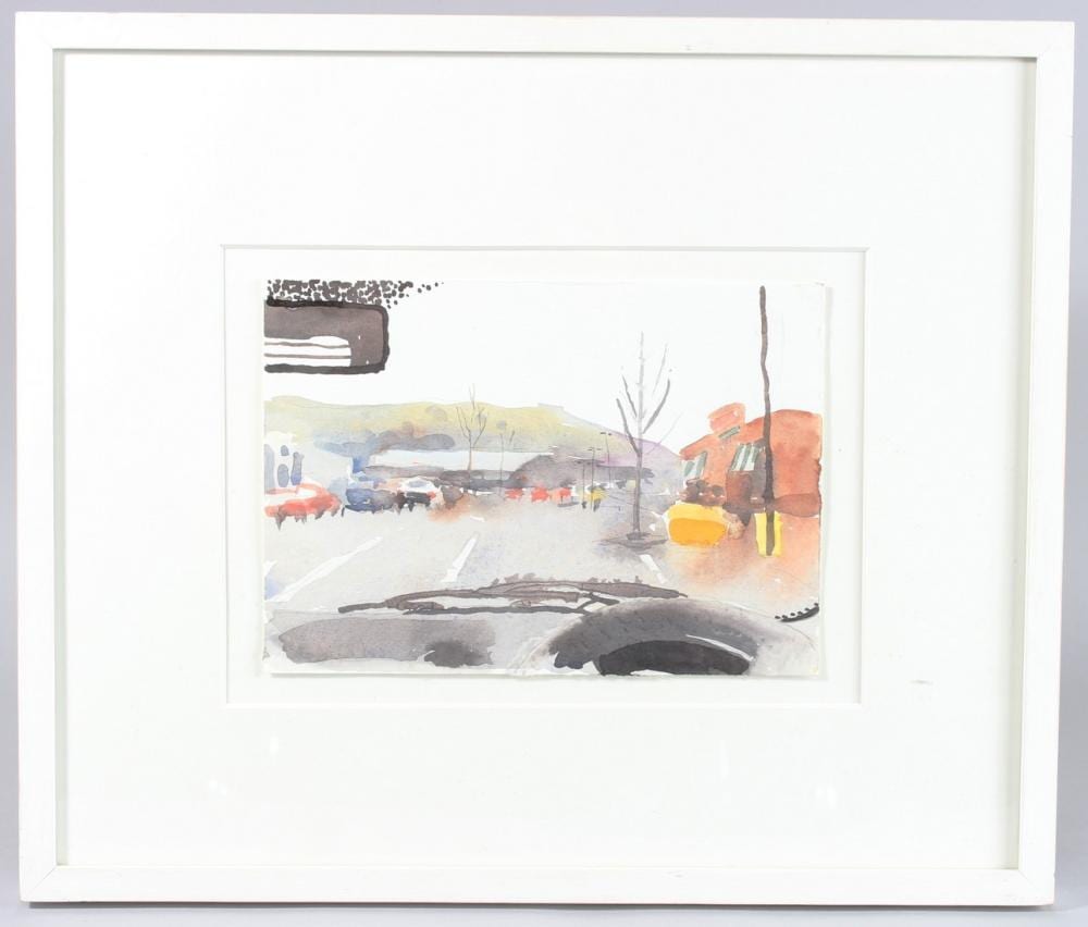 Danny Markey comparable auction result: danny markey b 1965 view from a car windscreen watercolour 17 x 24cm