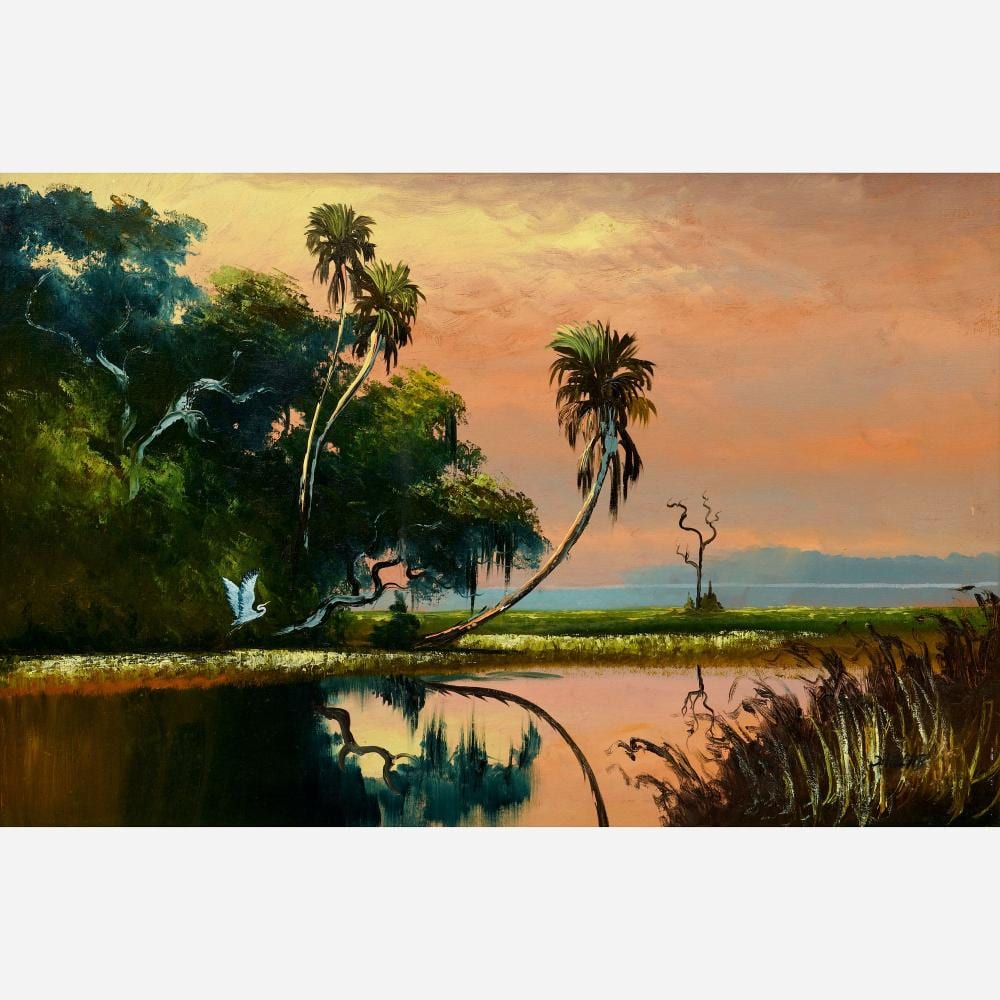 Livingston Roberts comparable auction result: livingston roberts everglades sunset oil on upson board