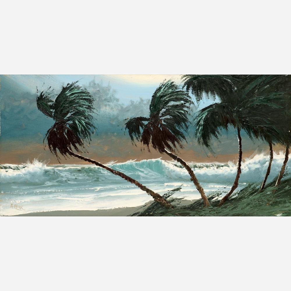 Alfred Hair comparable auction result: alfred hair ocean palms jumbo oil on upson board