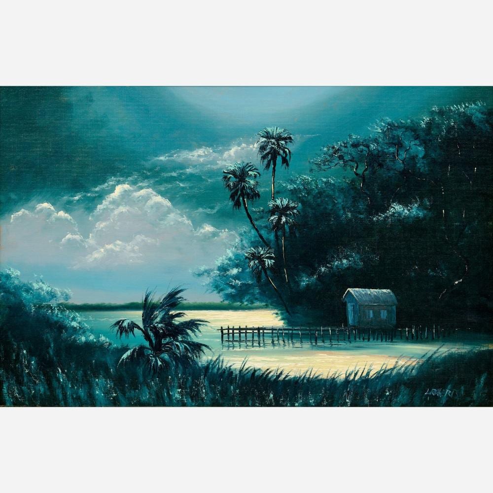 Livingston Roberts comparable auction result: livingston roberts moonlit dock oil on upson board