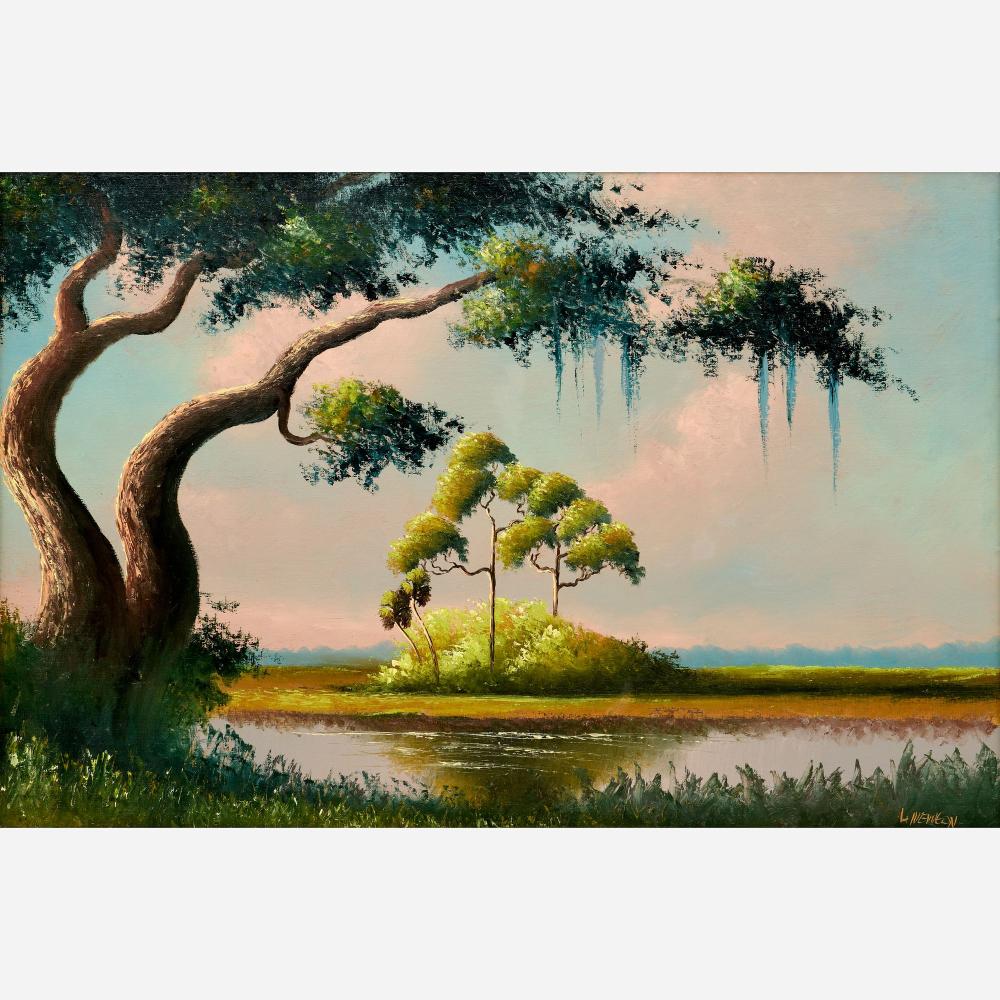 Lemuel Newton comparable auction result: lemuel newton trees in the everglades oil on upson board