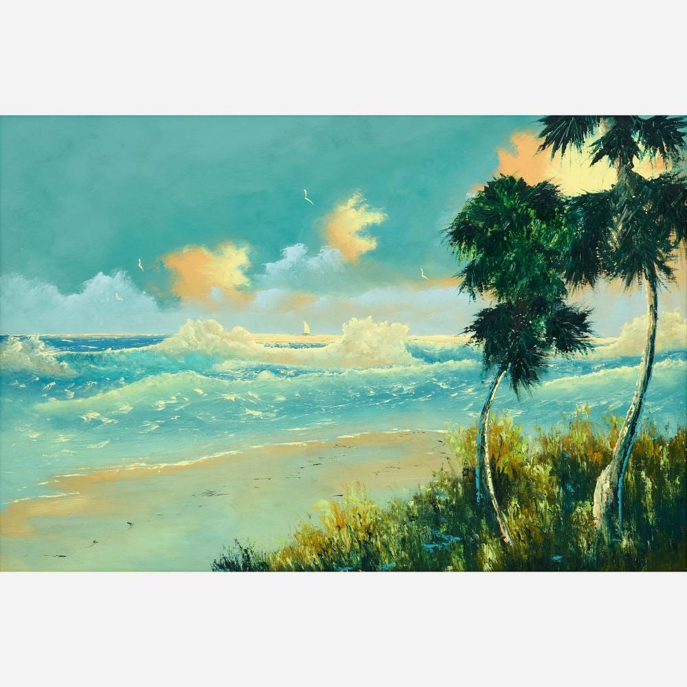 Johnny Daniels comparable auction result: johnny daniels sailboat on rough seas oil on board