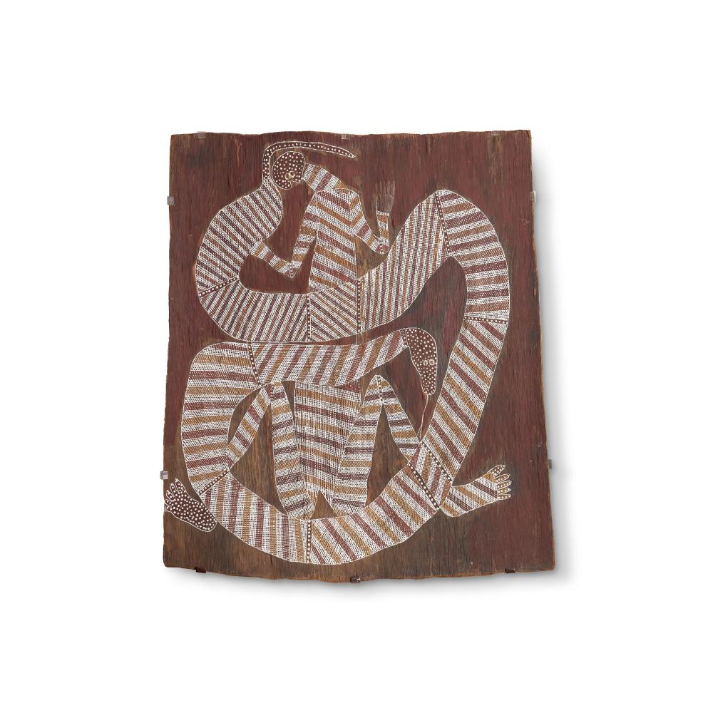 JIMMY NJIMINJUMA comparable auction result: jimmy njiminjuma 1945 2004 mimih spirit figure and totemic serpent 1980s