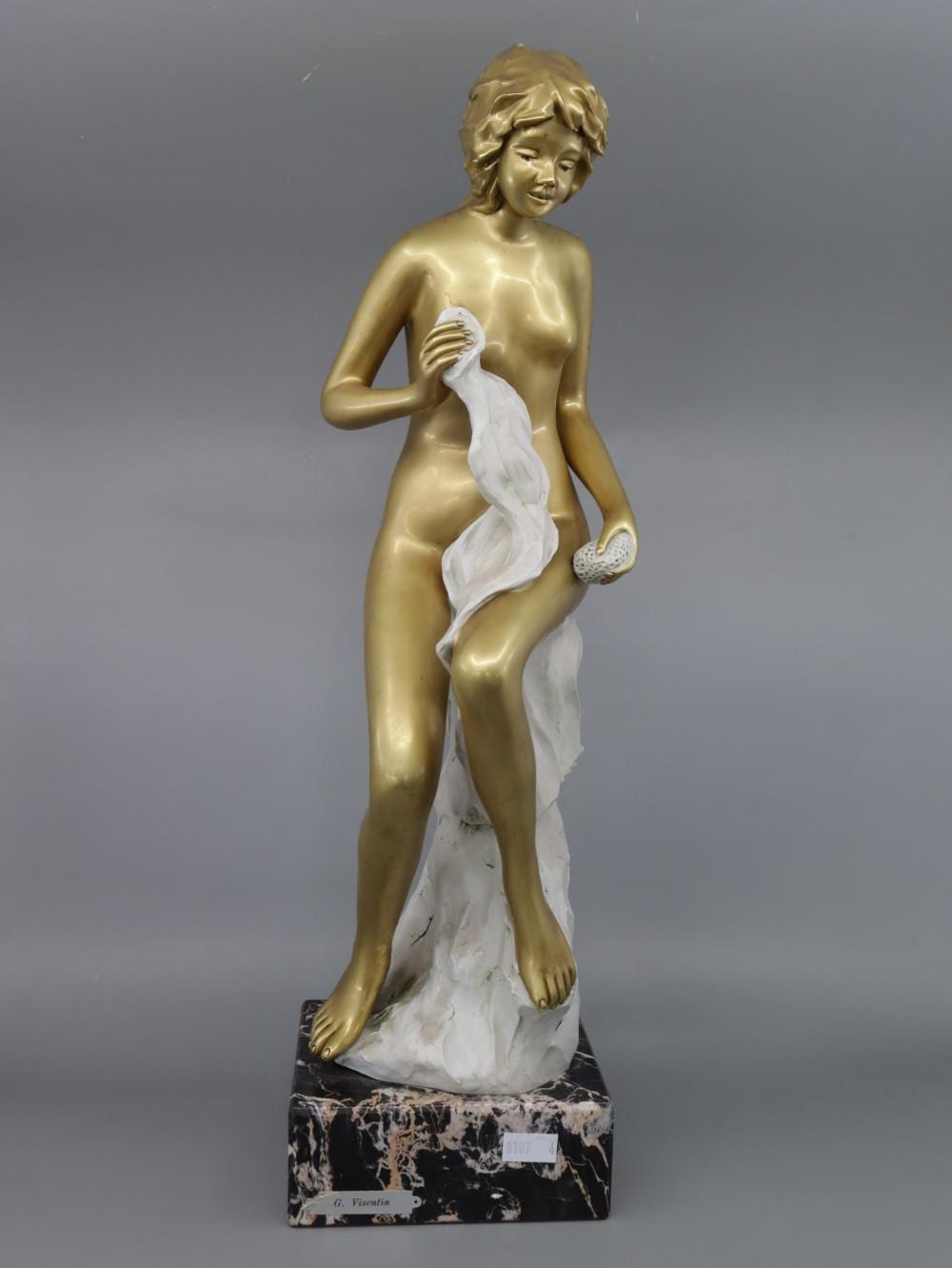 gianni visentin 1938 2010 sculpture of 24k gold plated seated nude lady on marble base signed to reverse and details lower approx 46cm high · Albion Antique Auction Centre · 2025-08-21 Gianni Visentin comparable auction result: gianni visentin 1938 2010 sculpture of 24k gold plated seated nude lady on marble base signed to reverse and details lower approx 46cm high