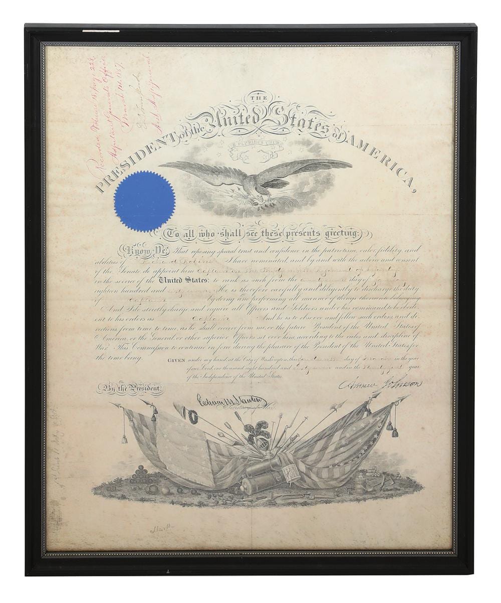 Andrew Johnson comparable auction result: andrew johnson signed military appointment greeting document