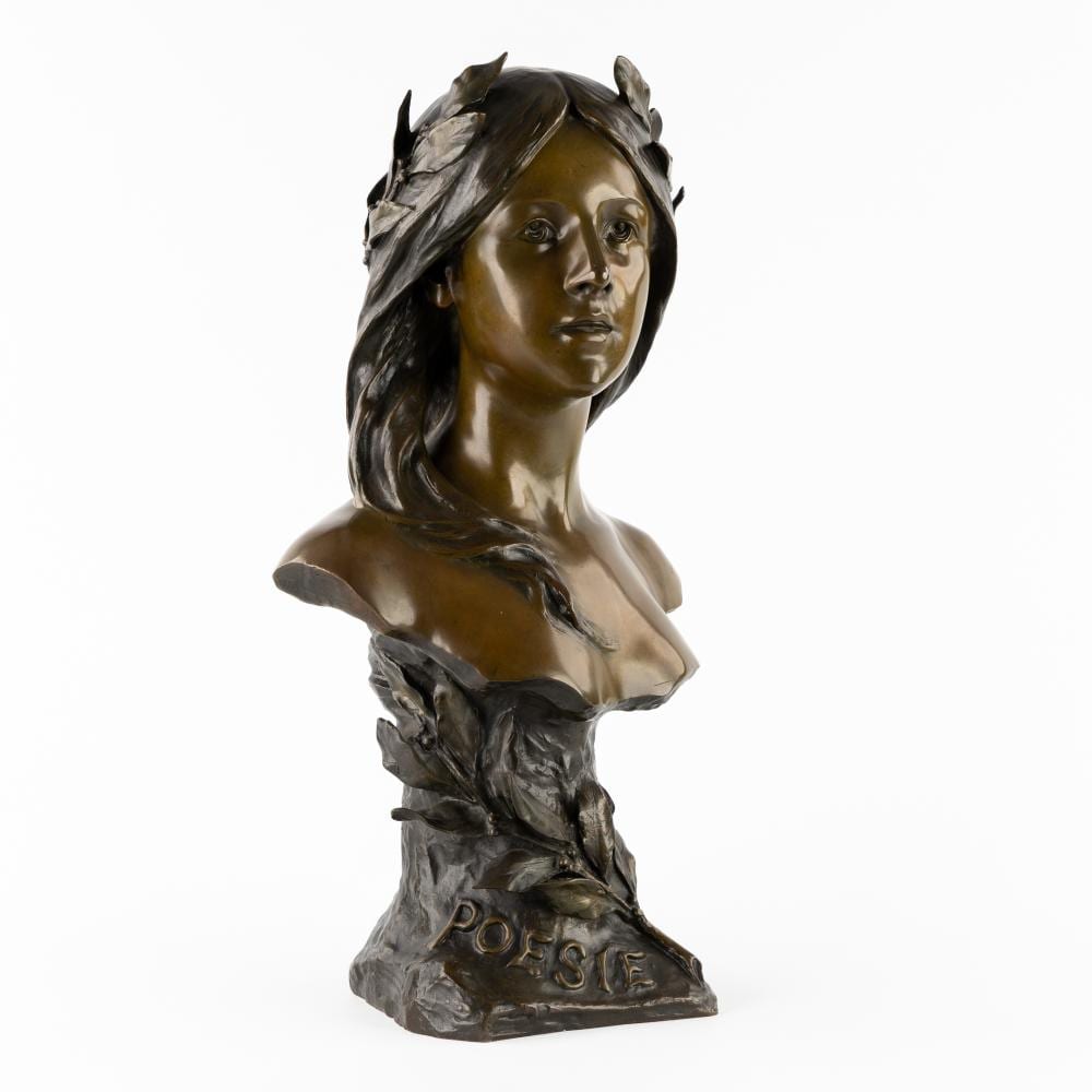Henri Godet comparable auction result: henri godet 1863 1937 poesie a bust of a young lady patinated bronze art nouveau