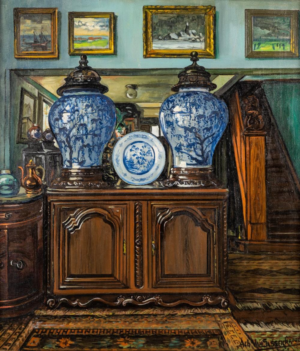 achiel van sassenbrouck 1886 1979 interior with asian porcelain · Flanders Auctions · 2025-09-10 Achiel van Sassenbrouck comparable auction result: achiel van sassenbrouck 1886 1979 interior with asian porcelain