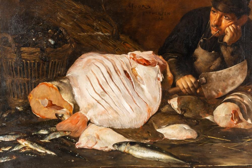 Eugène Joors comparable auction result: eug ne joors 1850 1910 the catch of the day antwerp 1888