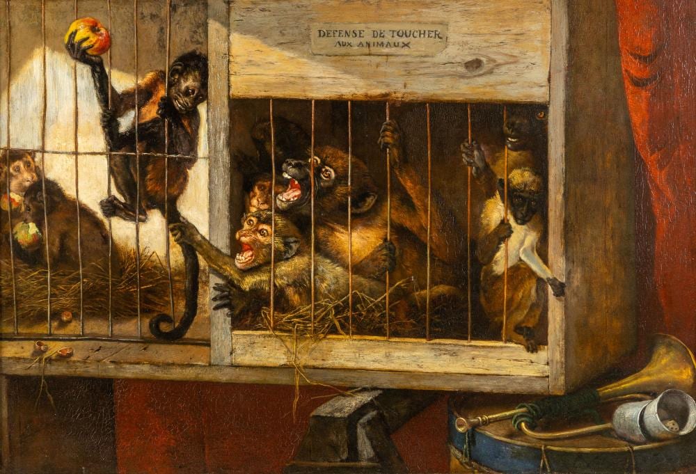 Charles Verlat comparable auction result: charles verlat 1824 1890 defense de toucher aux animaux oil on panel 1862