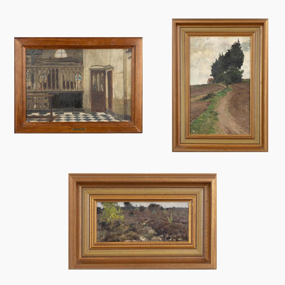 Frans van Leemputten comparable auction result: frans van leemputten 1850 1914 three paintings oil on canvas and oil on panel