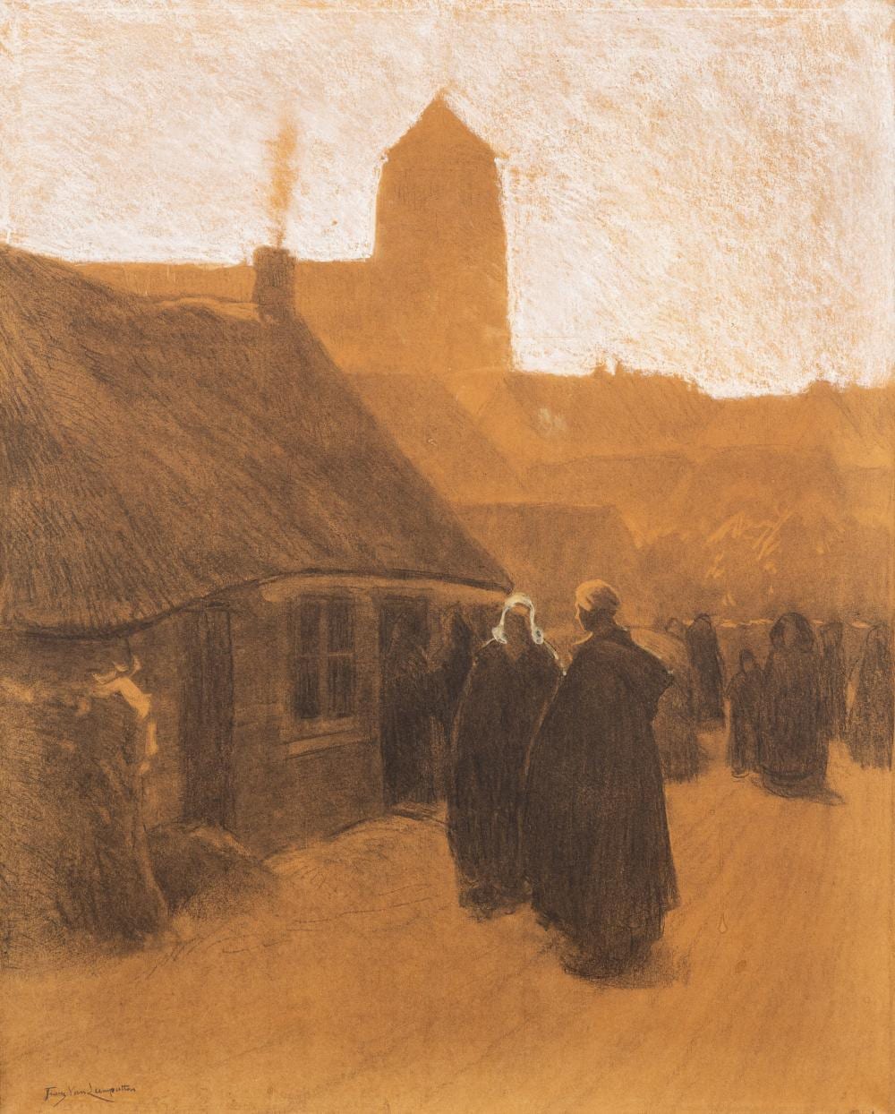 Frans van Leemputten comparable auction result: frans van leemputten 1850 1914 sunday morning in september pencil and chalk on paper