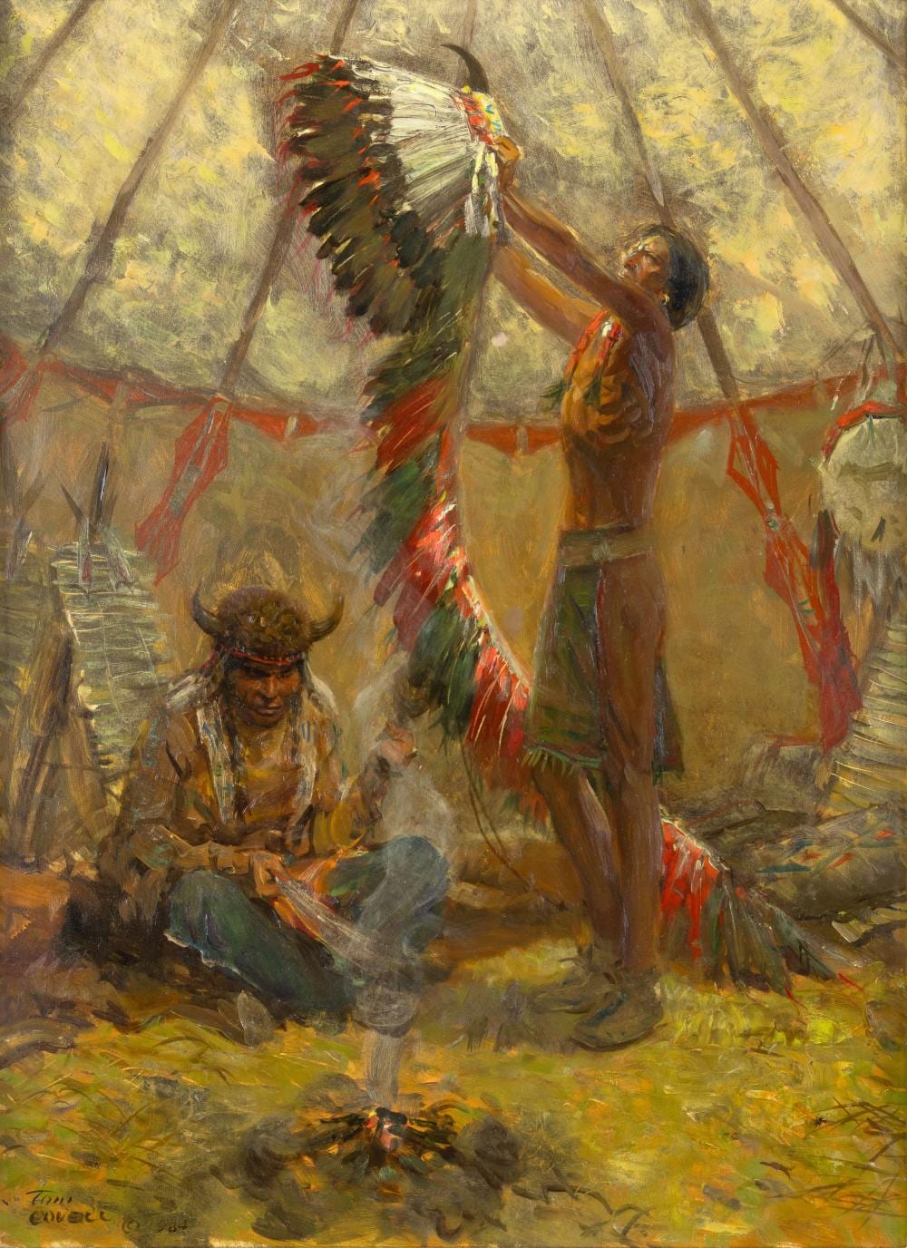 Tom Lovell comparable auction result: tom lovell 1909 1997 war bonnet ceremony 1984