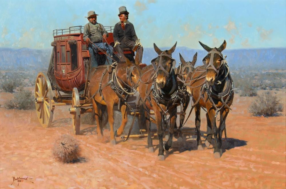 dan mieduch 1947 4 mules and 1 jackass 1981 · Jackson Hole Art Auction · 2025-09-13 Dan Mieduch comparable auction result: dan mieduch 1947 4 mules and 1 jackass 1981