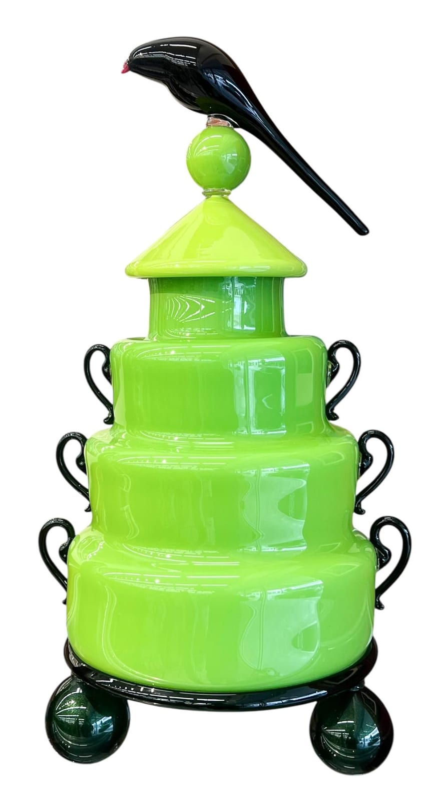 David Levi comparable auction result: david levi lime green bird jar 1997 blown glass
