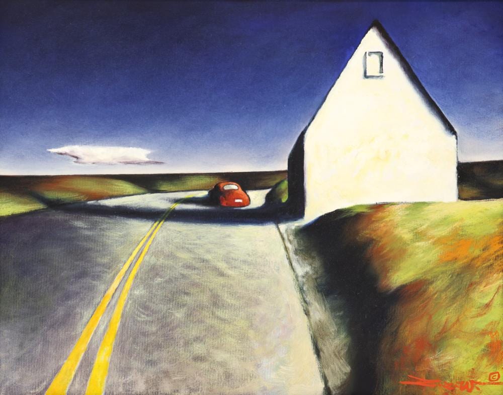 Z.Z. Wei comparable auction result: z z wei white roadhouse barn oil on canvas