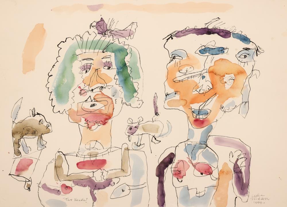 Alden Mason comparable auction result: alden mason two heads 1994 watercolor on paper