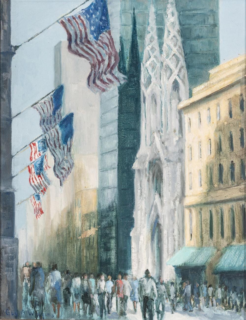 Guy Arthur Wiggins comparable auction result: guy arthur wiggins american 1920 2020 oil on canvas looking north up fifth avenue new york city h 14 w 11 frame size h 13 w 15