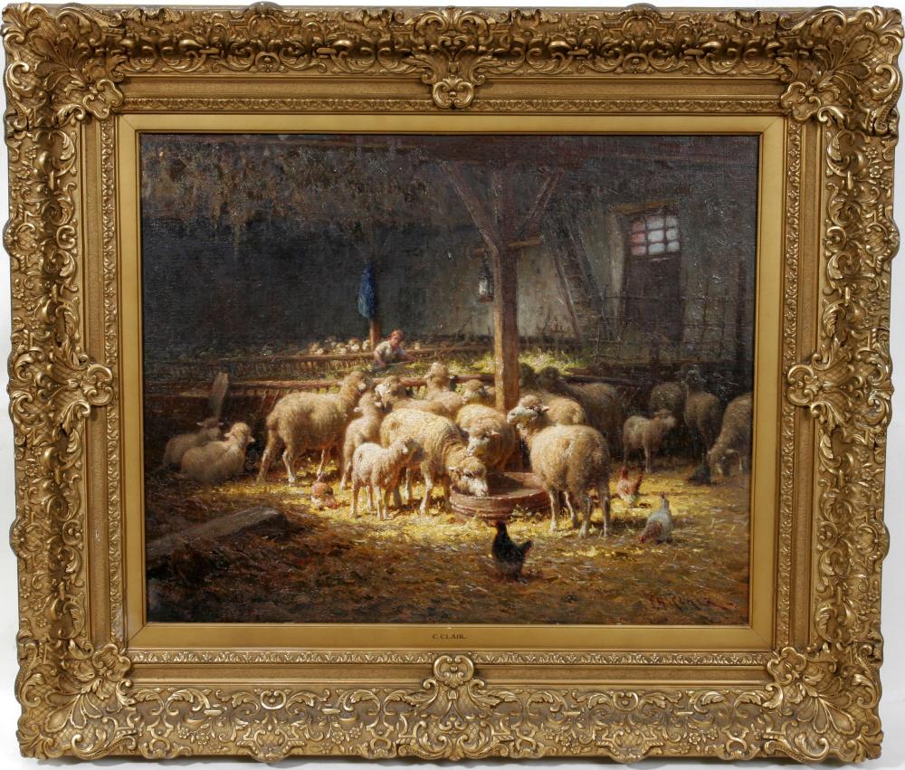 Charles Clair comparable auction result: charles clair french 1860 1930 oil on canvas the sheepcote h 20 w 24 frame size h 28 w 33