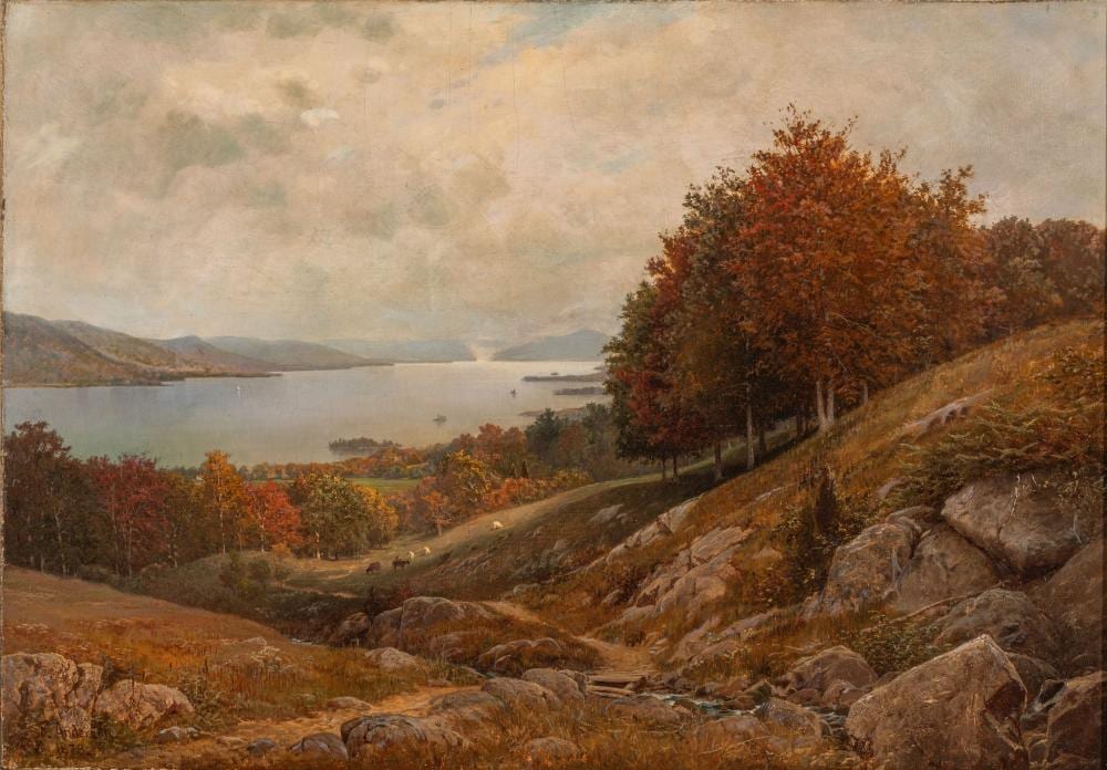Frank Anderson comparable auction result: frank anderson american 1844 1891 1844 1891 oil on canvas 1878 fall on the banks of the hudson river h 18 5 w 26 5 frame size h 26 w 34