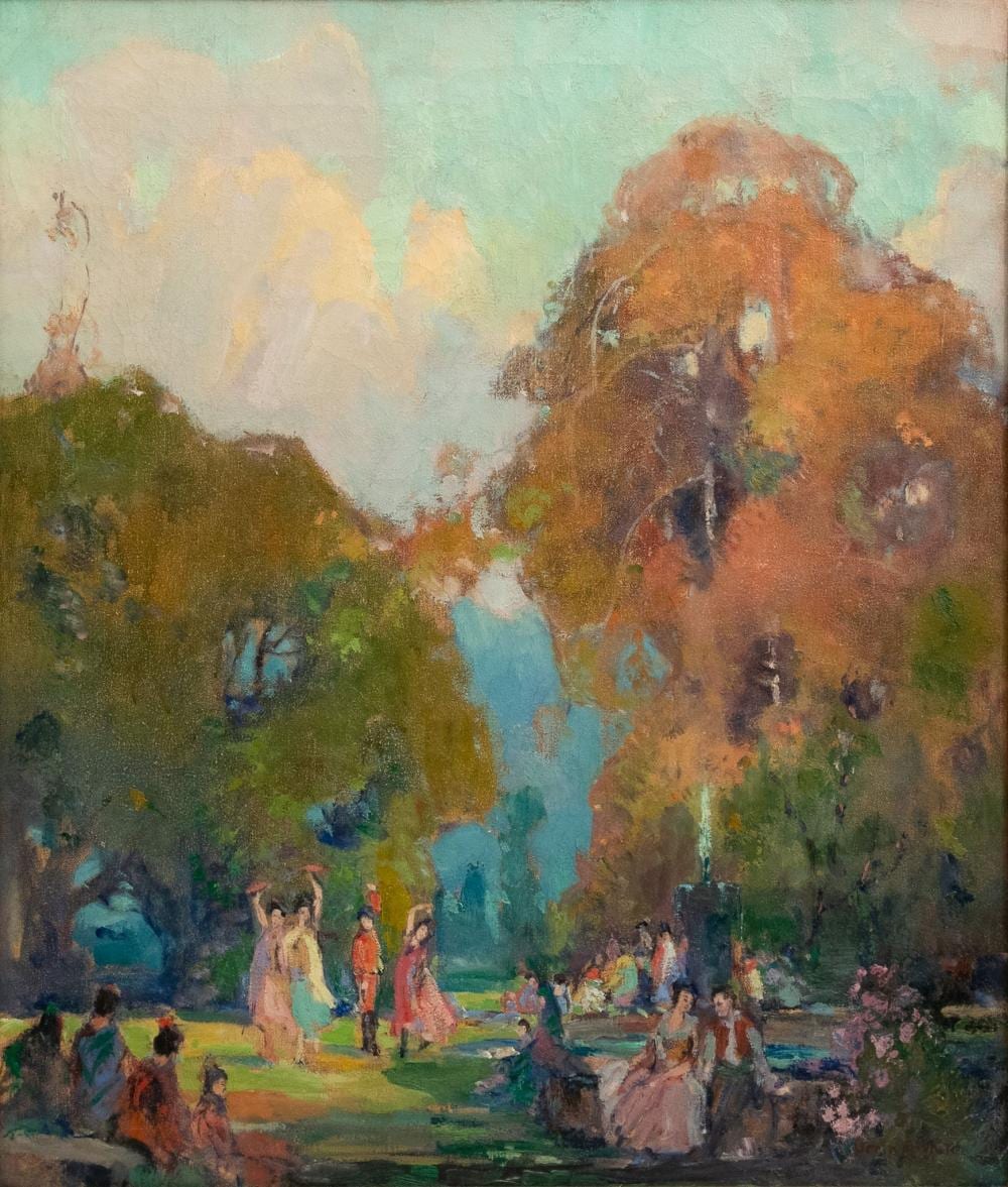 Orrin Augustine White comparable auction result: orrin augustine white american 1883 1969 oil on canvas springtime in the garden h 28 w 24 frame size h 32 5 w 28 5