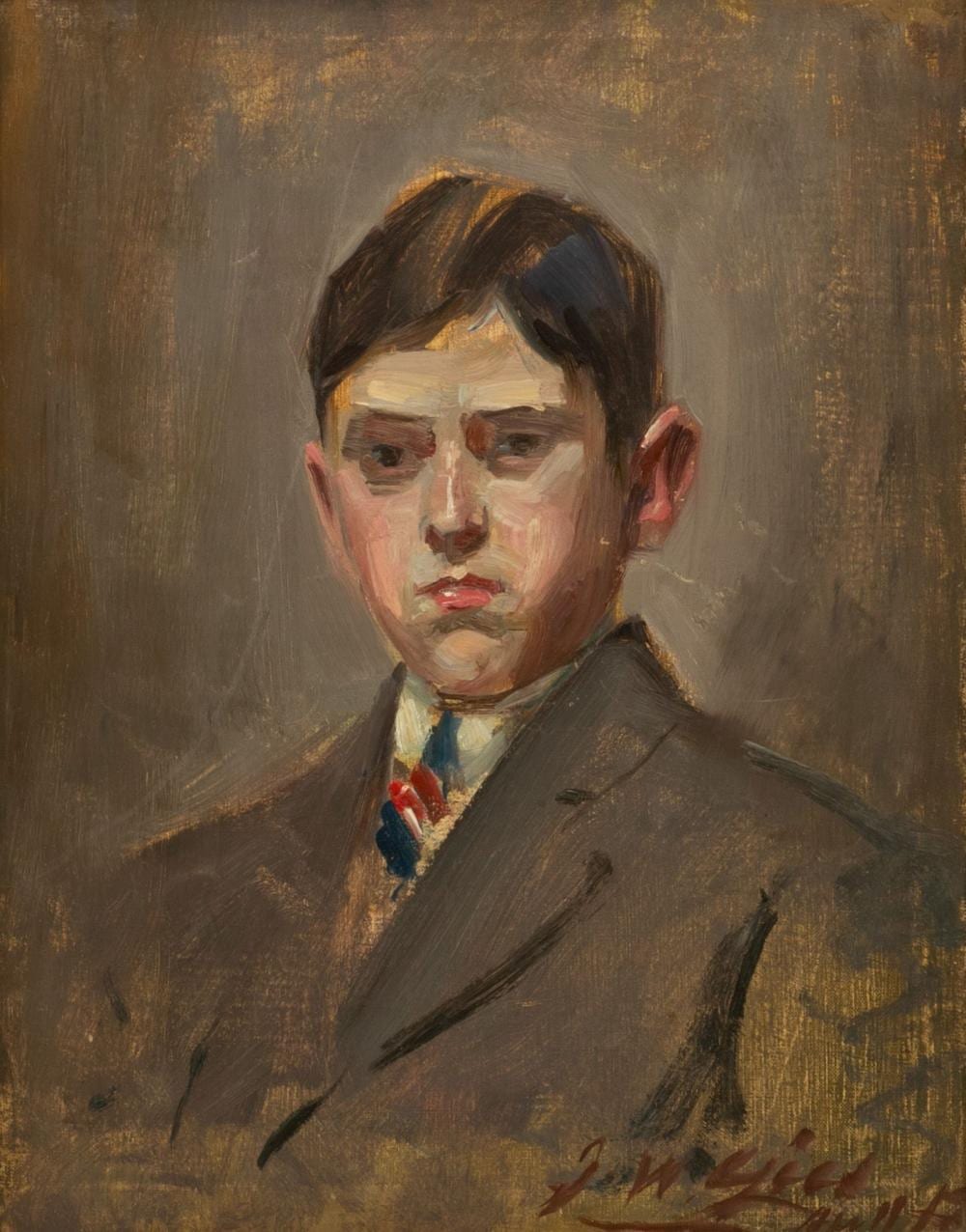 Joseph W. Gies comparable auction result: joseph w gies american 1860 1935 oil on canvas board ca 1915 portrait of young man h 19 75 w 15 5 frame size h 24 w 19 75