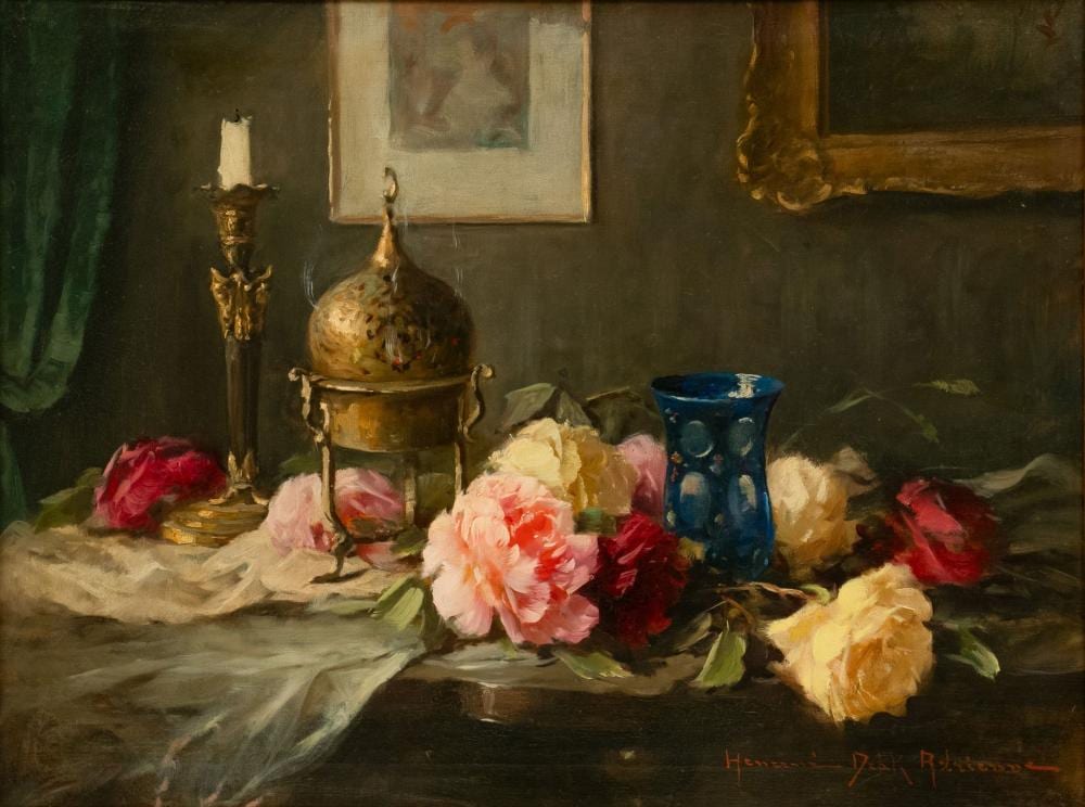 Adrienne Henczné Deák comparable auction result: adrienne henczn de k hungarian 1890 1956 oil on canvas still life with roses h 23 75 w 31 25 frame size h 28 75 w 36 5