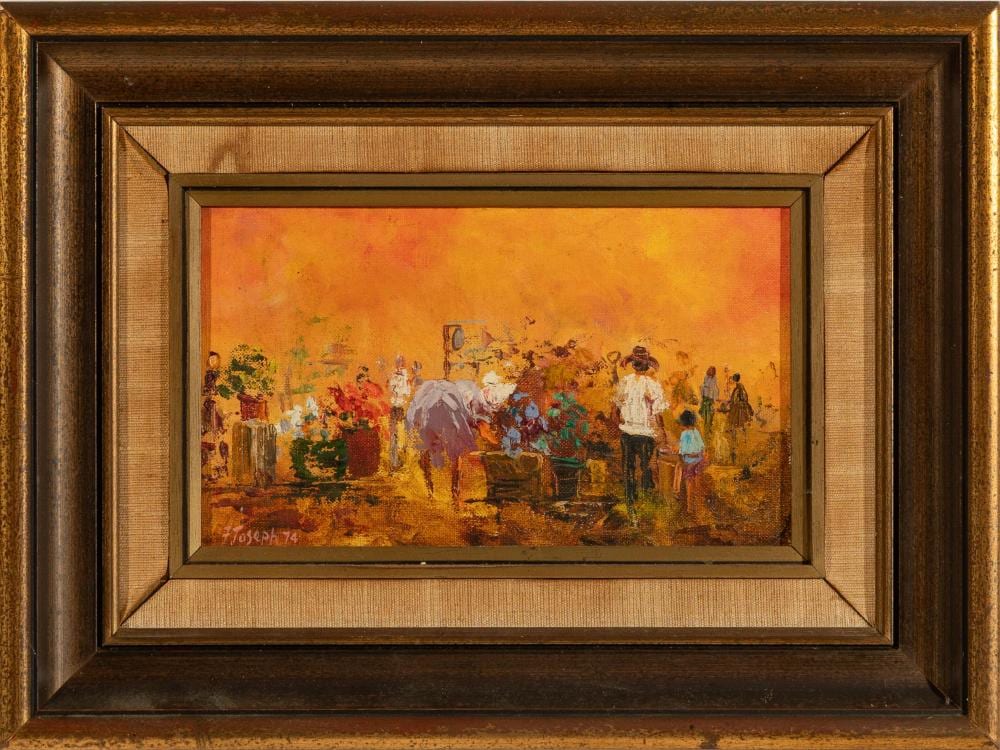 Fay Joseph comparable auction result: fay joseph australian 1939 the flower seller oil on board 14 x 24cm frame size 31 x 41
