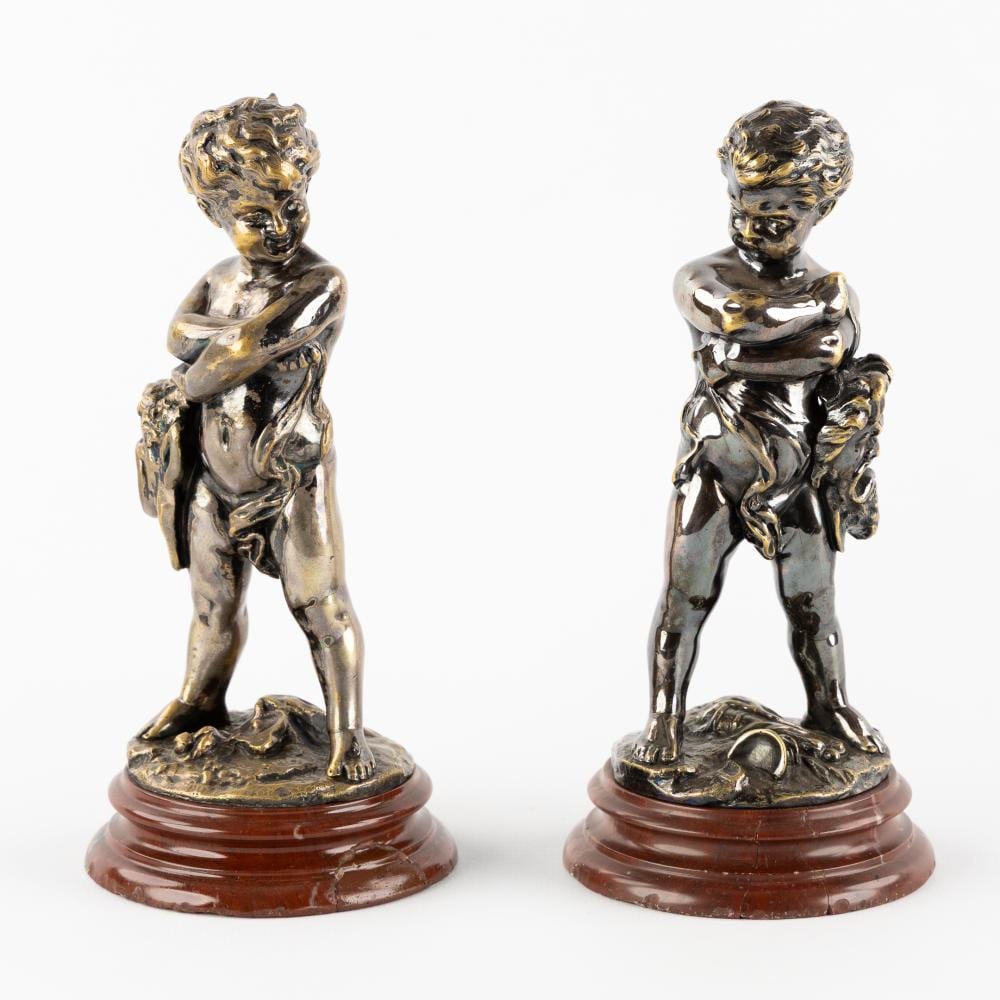 Louis Kley comparable auction result: louis kley 1833 1911 a pair of putti with theater masks silver plated bronze and marble