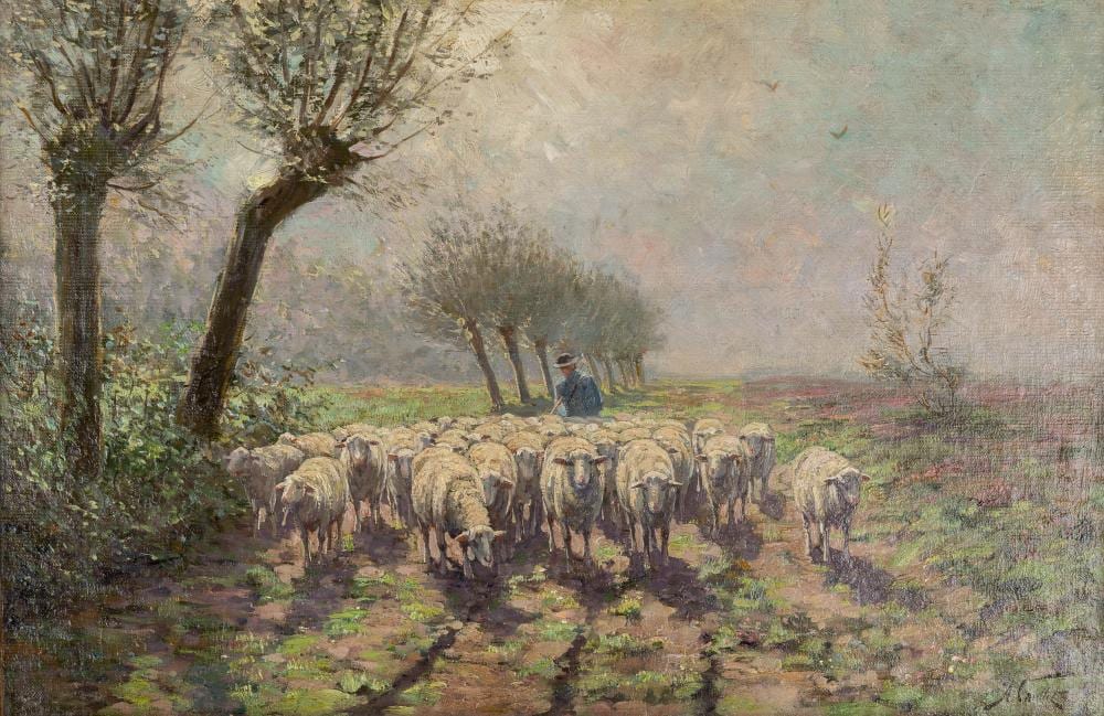 Albert Caullet comparable auction result: albert caullet 1875 1950 shepherd with his flock oil on canvas