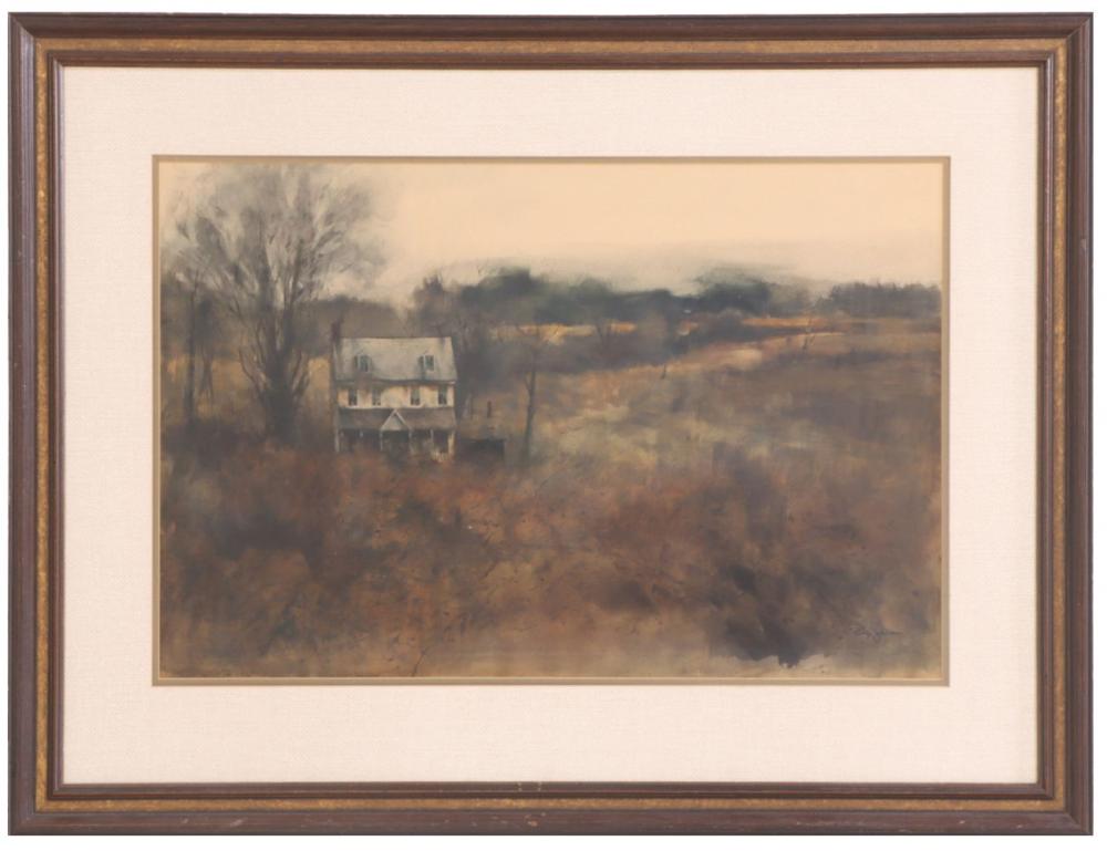 Philip Jamison comparable auction result: philip jamison american 1925 2021 rural landscape painting of a farmhouse watercolor on