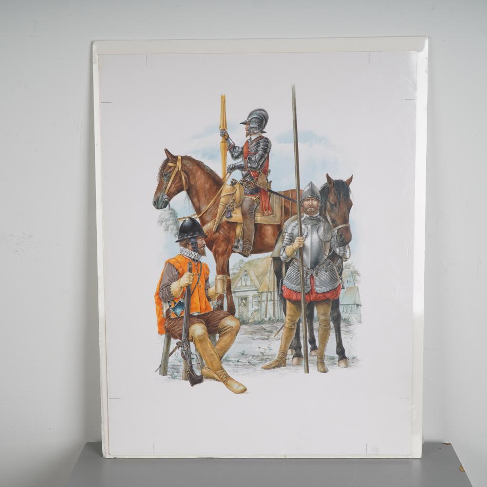 Angus McBride comparable auction result: angus mcbride original gouache on board english civil war soldiers
